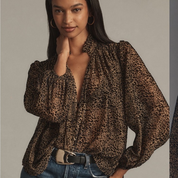Anthropologie The Estela Sheer Printed Blouse: Burnout Edition Size Medium - Picture 2 of 16